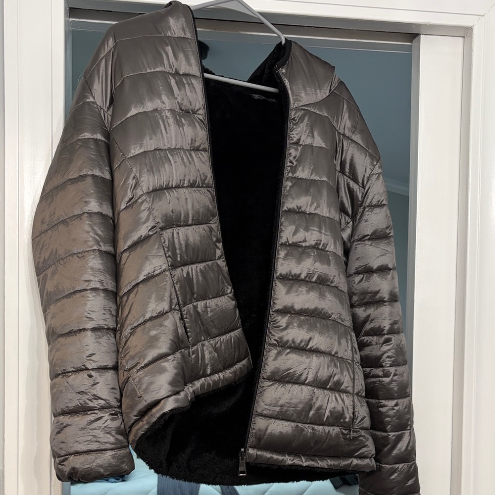 Andrew Marc Reversible Metallic Gray Puffer Jacket